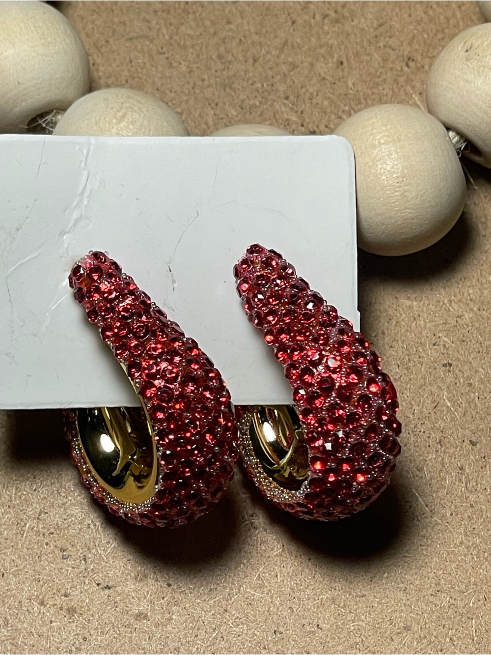 Red Crystal Pave Sculpted Hoop Earrings - Elegant Women's Jewelry